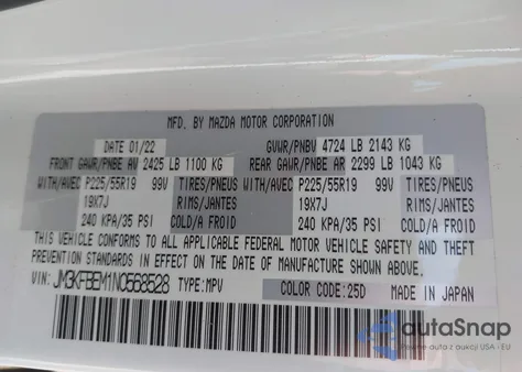 2022 Mazda Cx-5 2.5 S Premium Plus z USA, uszkodzony, nr VIN JM3KFBEM1N0568528